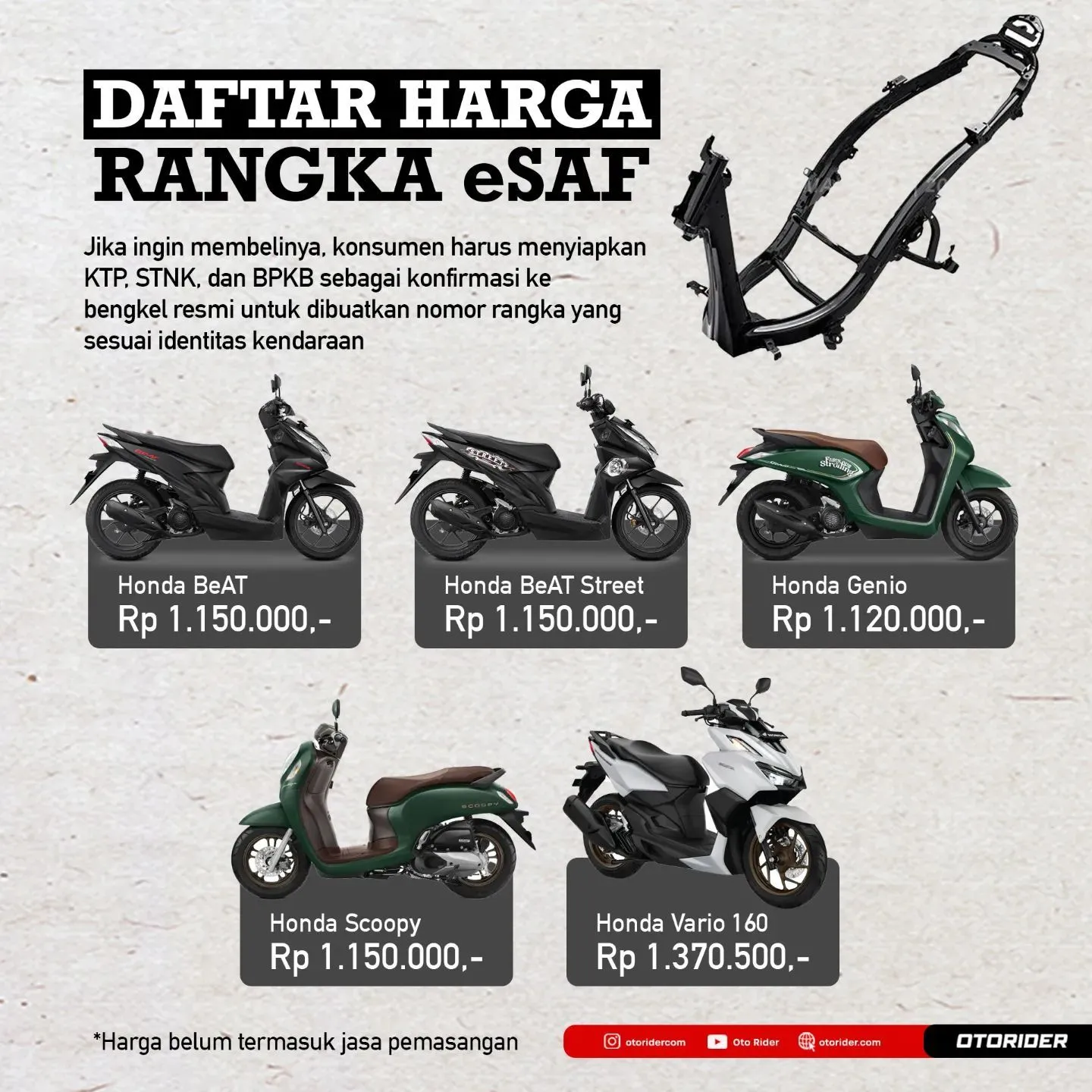 Harga Rangka eSAF Honda